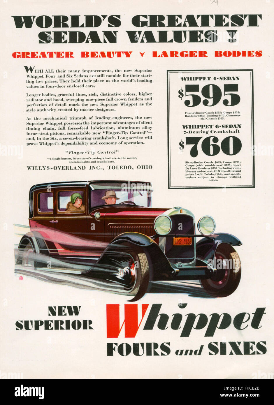 1920er Jahren USA Willys-Knight Magazin Anzeige Stockfoto