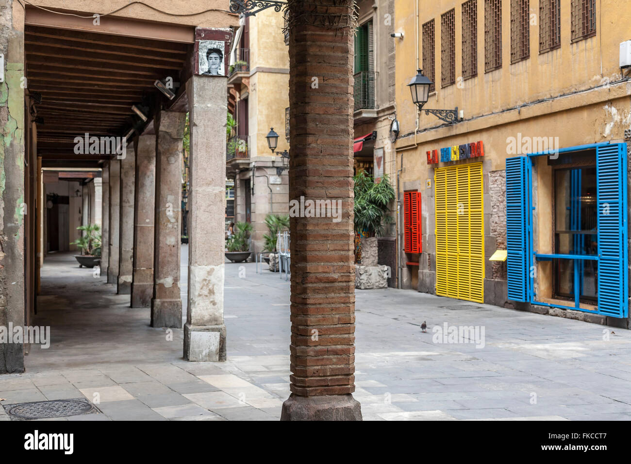 Porches Straße Rec, Barrio de El Born, Barcelona. Stockfoto