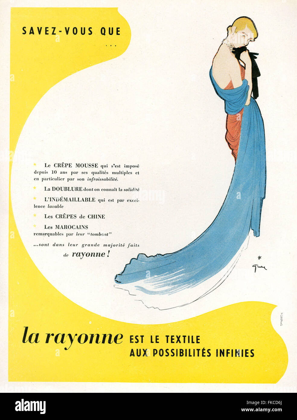 1940er Jahren Frankreich La Rayonne Magazin Anzeige Stockfoto