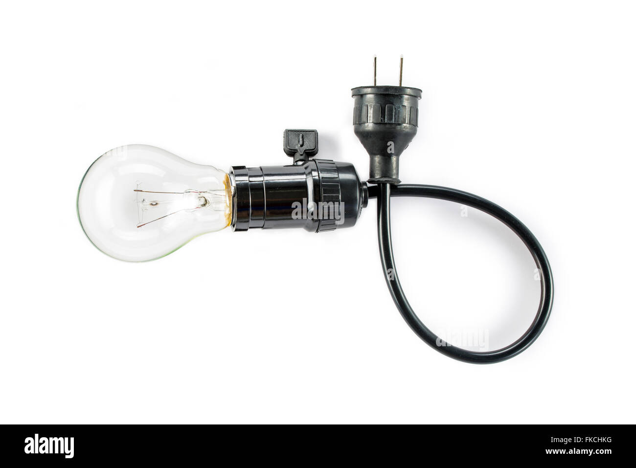 Glühbirne mit Stecker und Lampenhalter, Kabel-Wolfram-Energie  Stockfotografie - Alamy