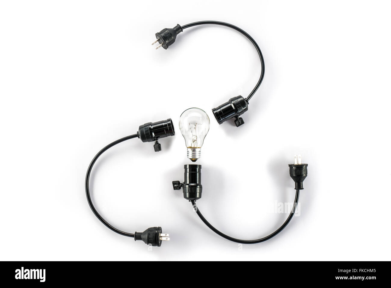 Glühbirne mit Stecker und Lampenhalter, Kabel-Wolfram-Energie Stockfoto