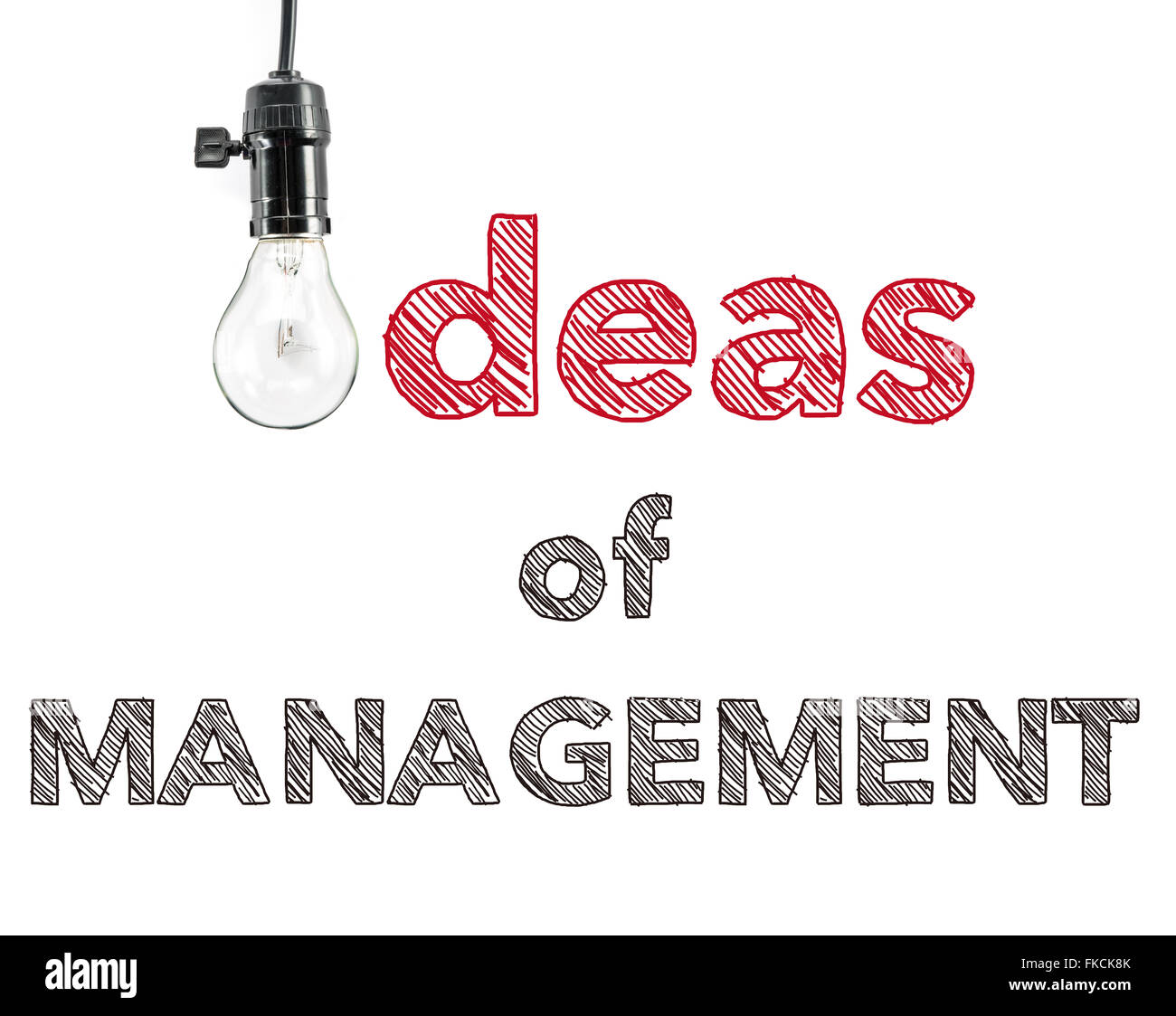 Ideen von Management-Phrase und Glühbirne, Handschrift-Marketing-Strategie erfolgreich Stockfoto