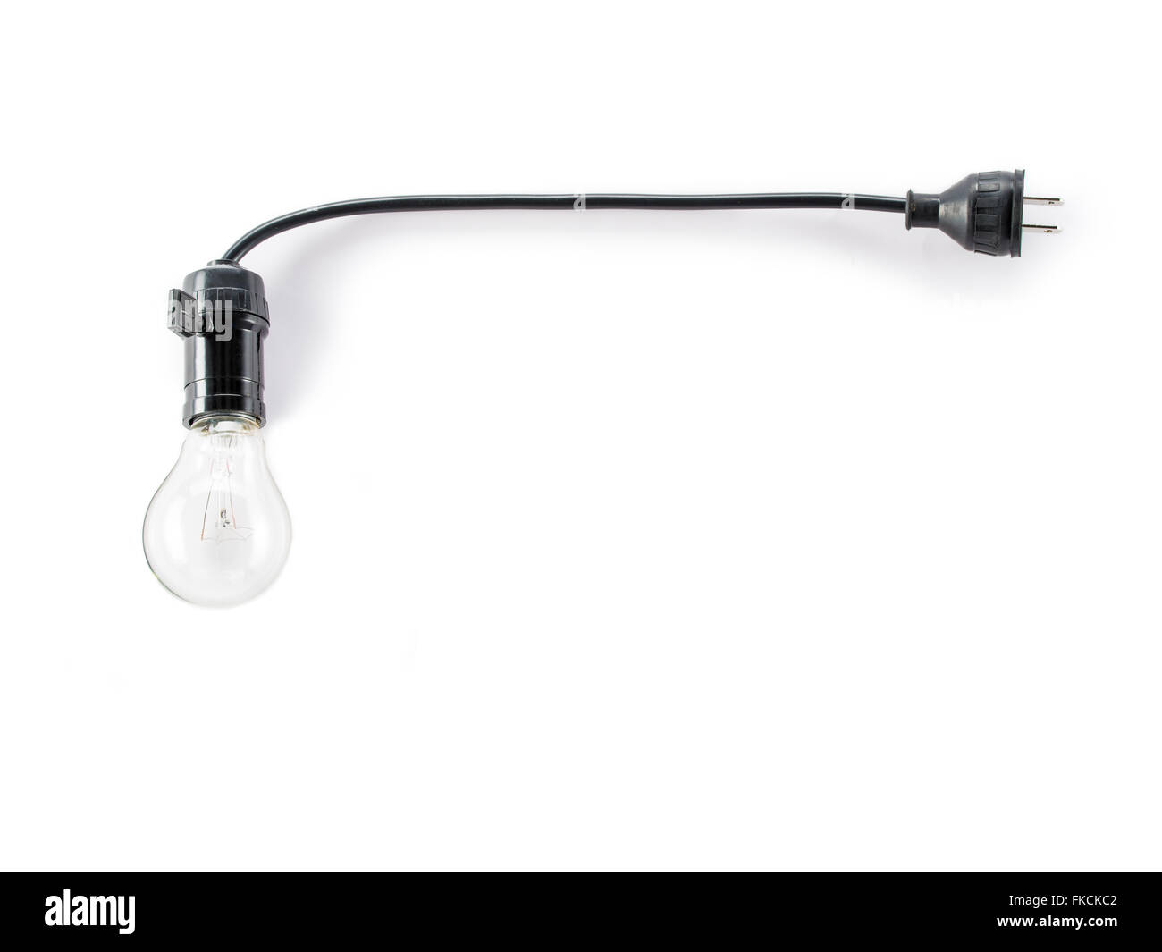 Glühbirne mit Stecker und Lampenhalter, Kabel-Wolfram-Energie Stockfoto