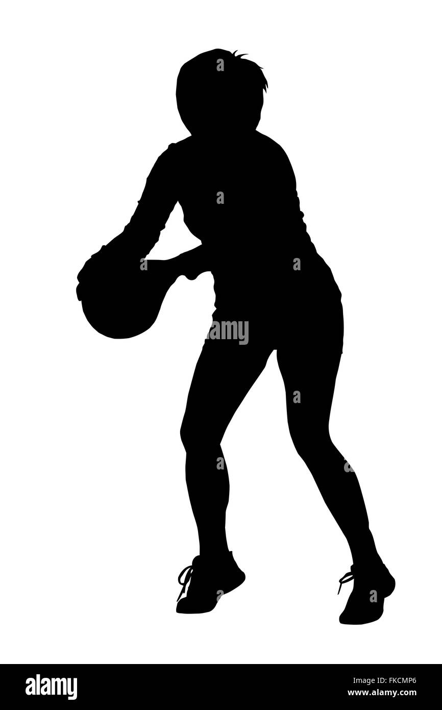 Schwarz weiße Silhouette Korfball Ladies league Spieler Mädchen abzielt, Ziel Stock Vektor