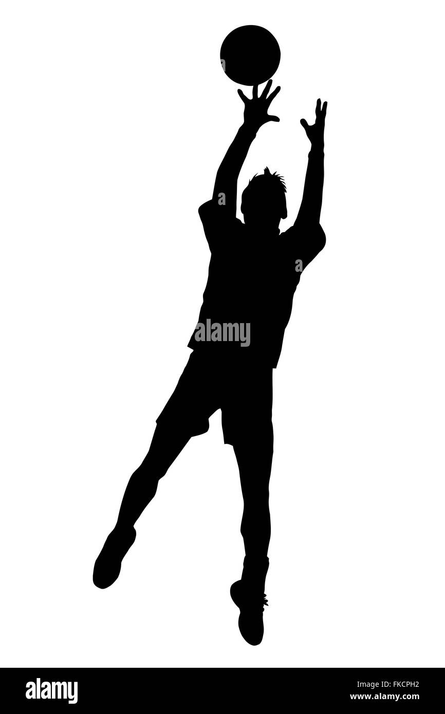 Schwarz auf weiß Silhouette der Korfball Herren Liga springen, um den Ball zu fangen Stock Vektor