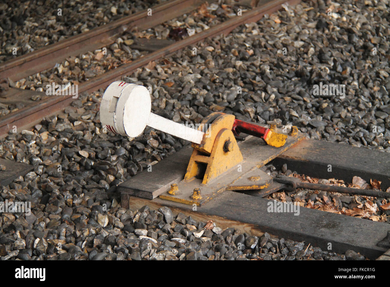 Ein klassische schmalspurige Eisenbahn Zug weist Hebel. Stockfoto