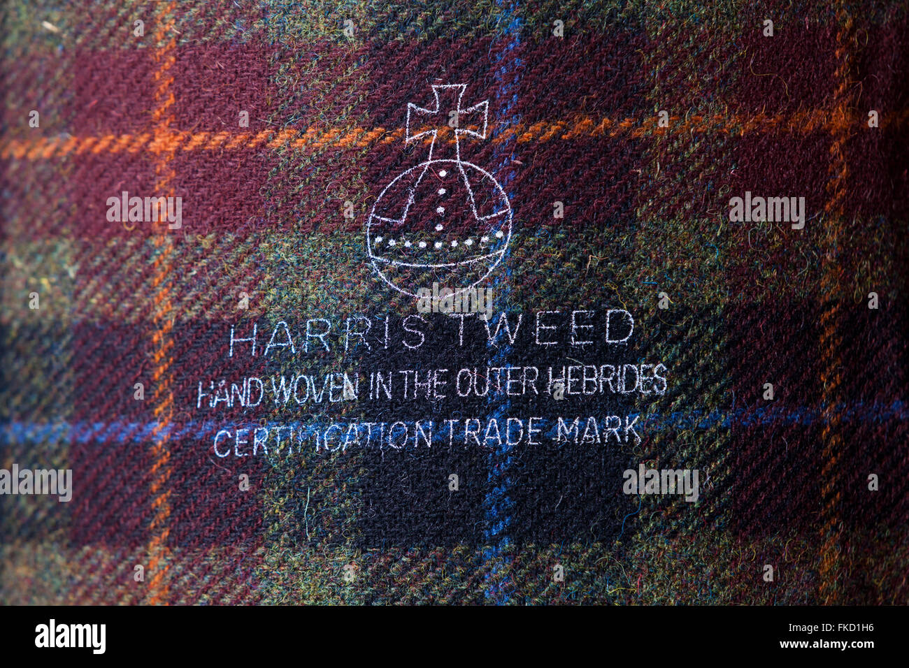 Harris Tweed Orb Markensymbol auf Stoff Stockfoto