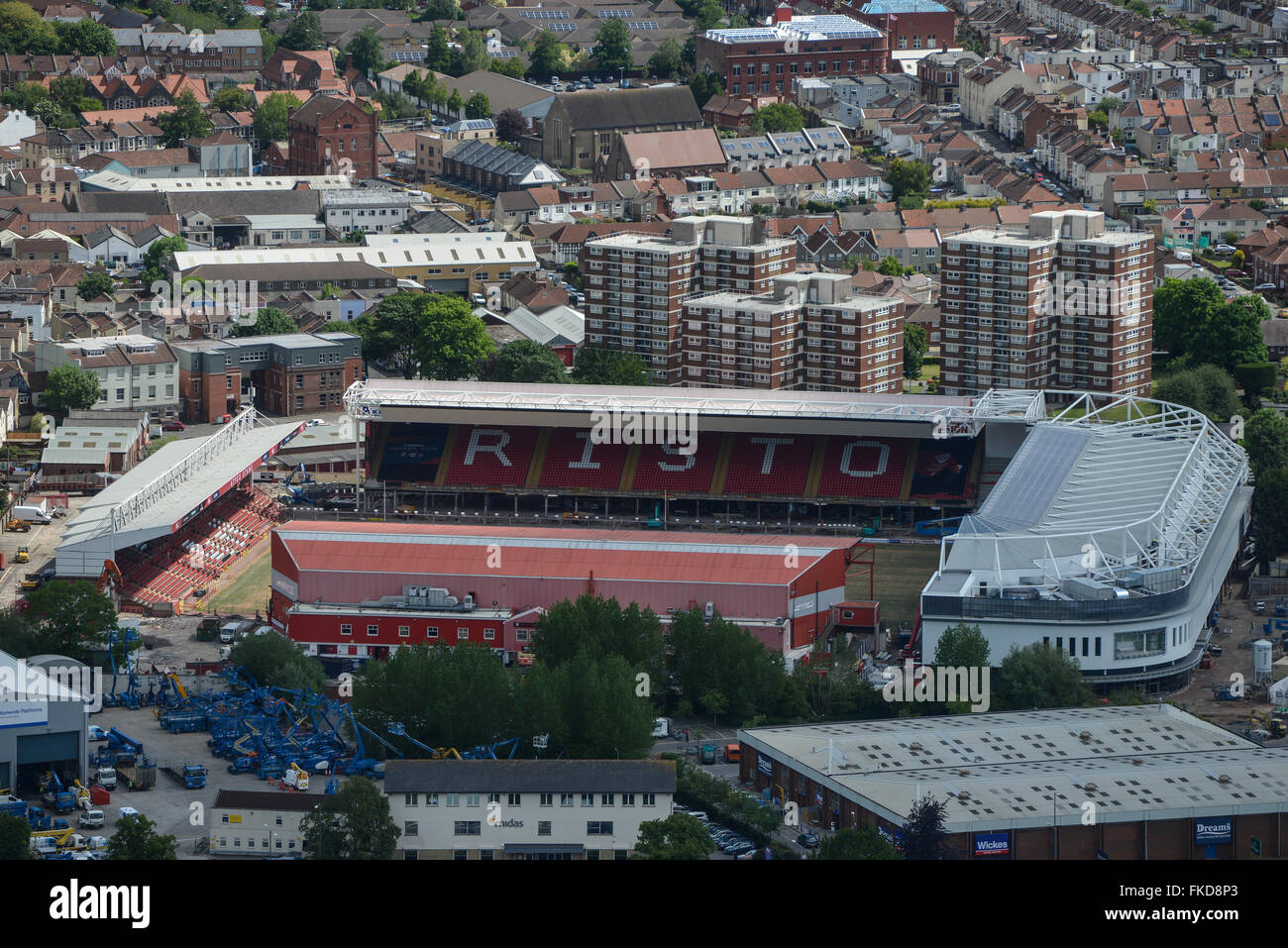 Eine Luftaufnahme des Ashton Gate Stadium während der Sanierung Stockfoto