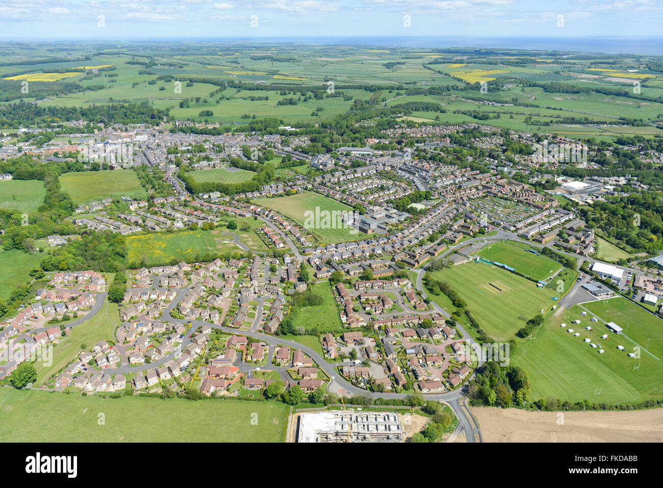 Allgemeine Ansichten der Northumberland Stadt von Alnwick und Umland Stockfoto