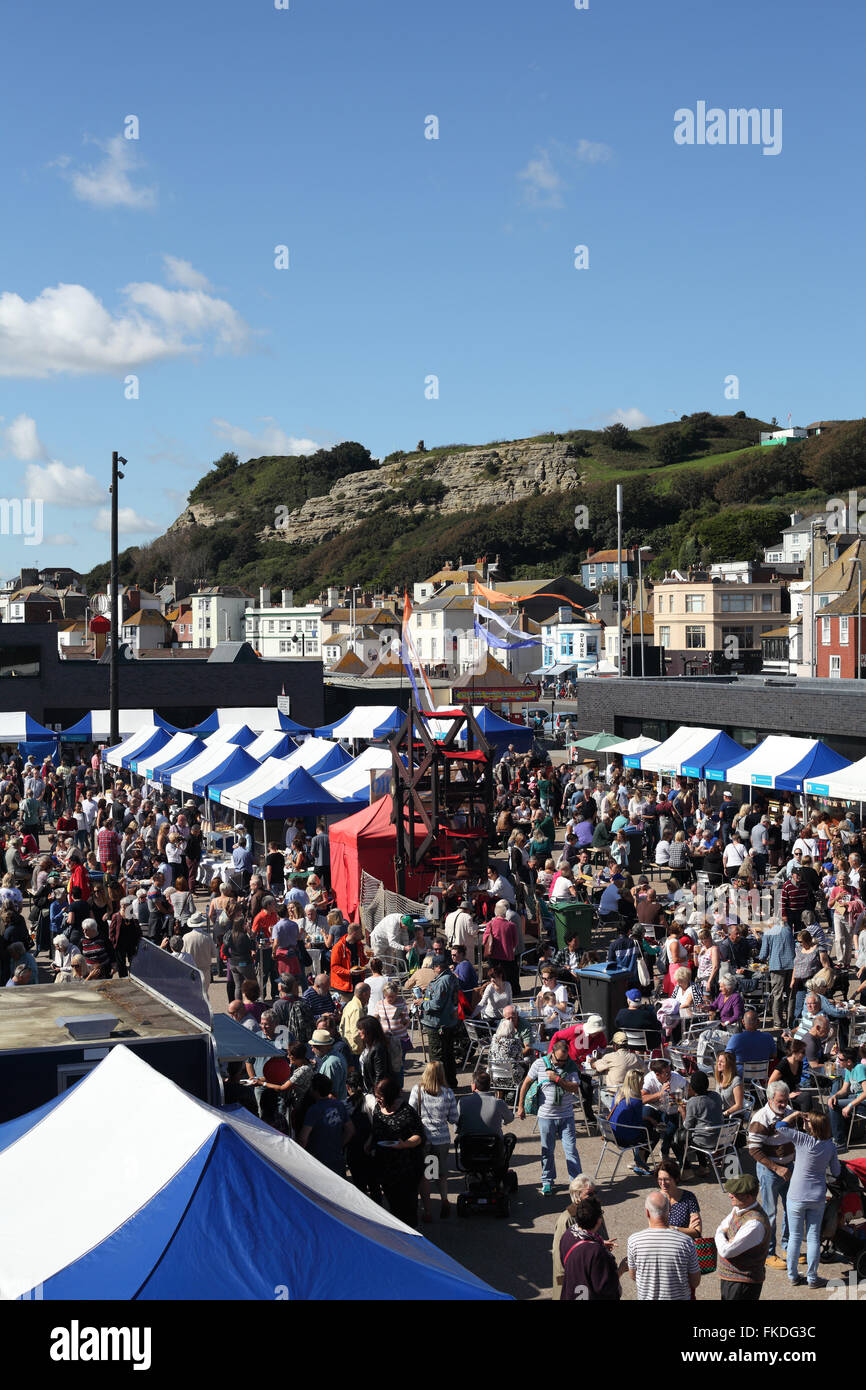 Beschäftigt Seafood Festival am Stade, Hastings, East Sussex, UK Stockfoto