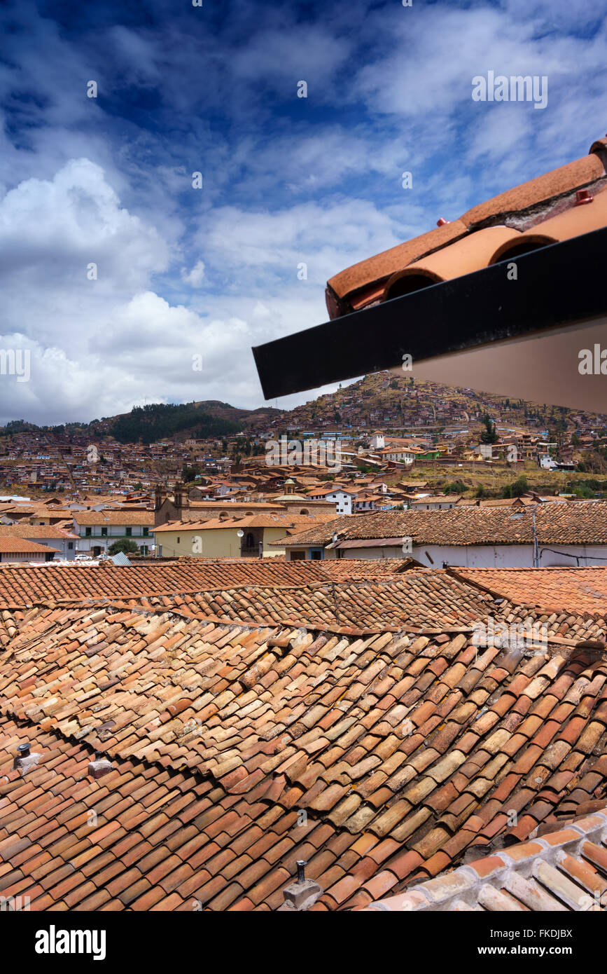 Blick auf Dächer und Stadtbild, Cusco, Peru Stockfoto