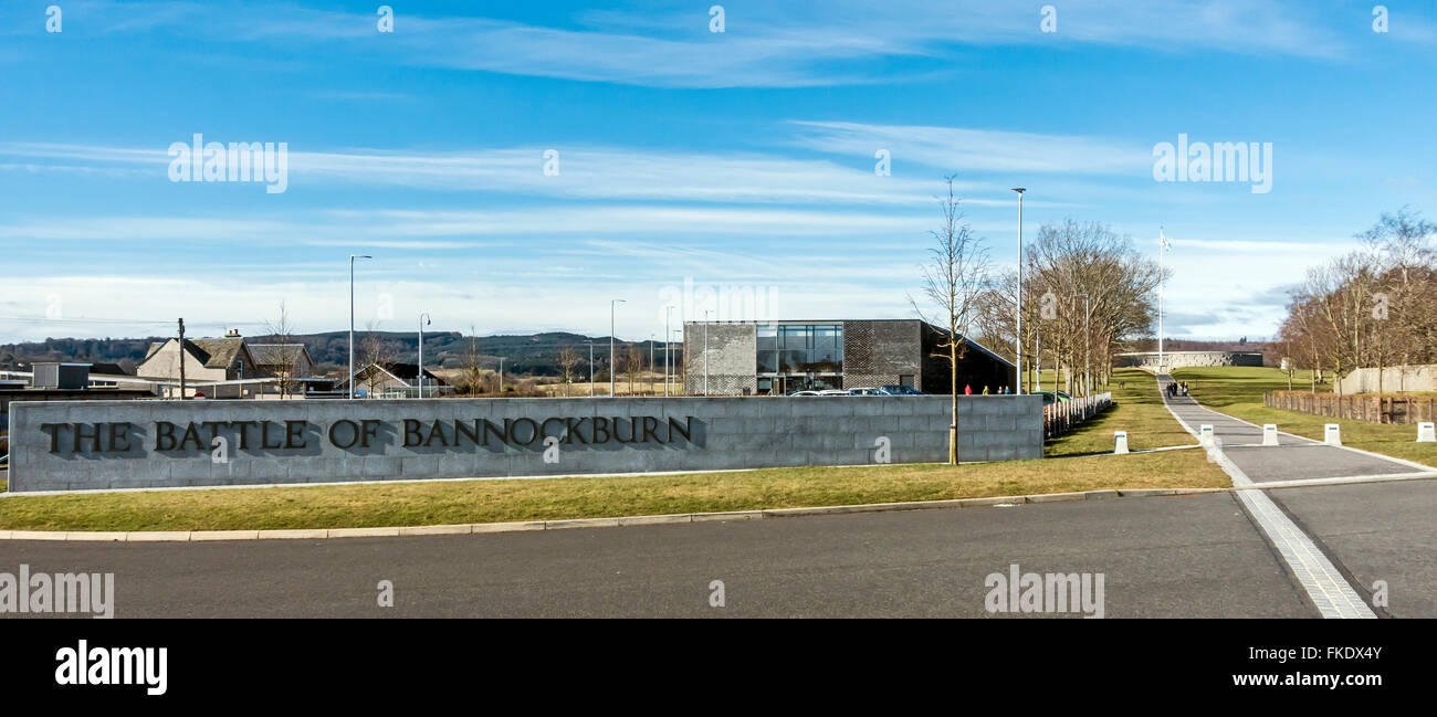 Die Schlacht von Bannockburn Besucherattraktion in Stirling, Schottland mit Eingang auf der linken Seite. Stockfoto
