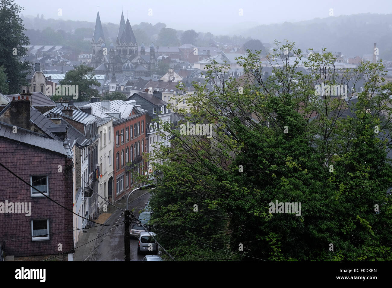 Die Stadt Spa in Belgien an einem verregneten Tag Stockfoto