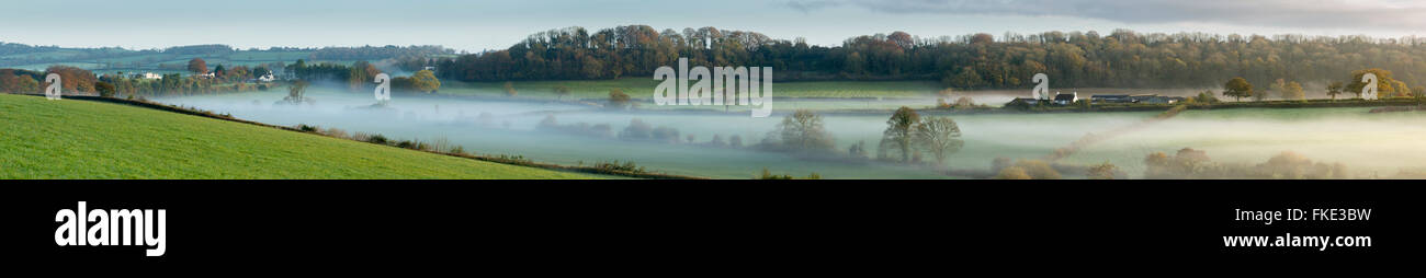 Nebel liegt im Tal bei Milborne Wick, Somerset, England, UK Stockfoto