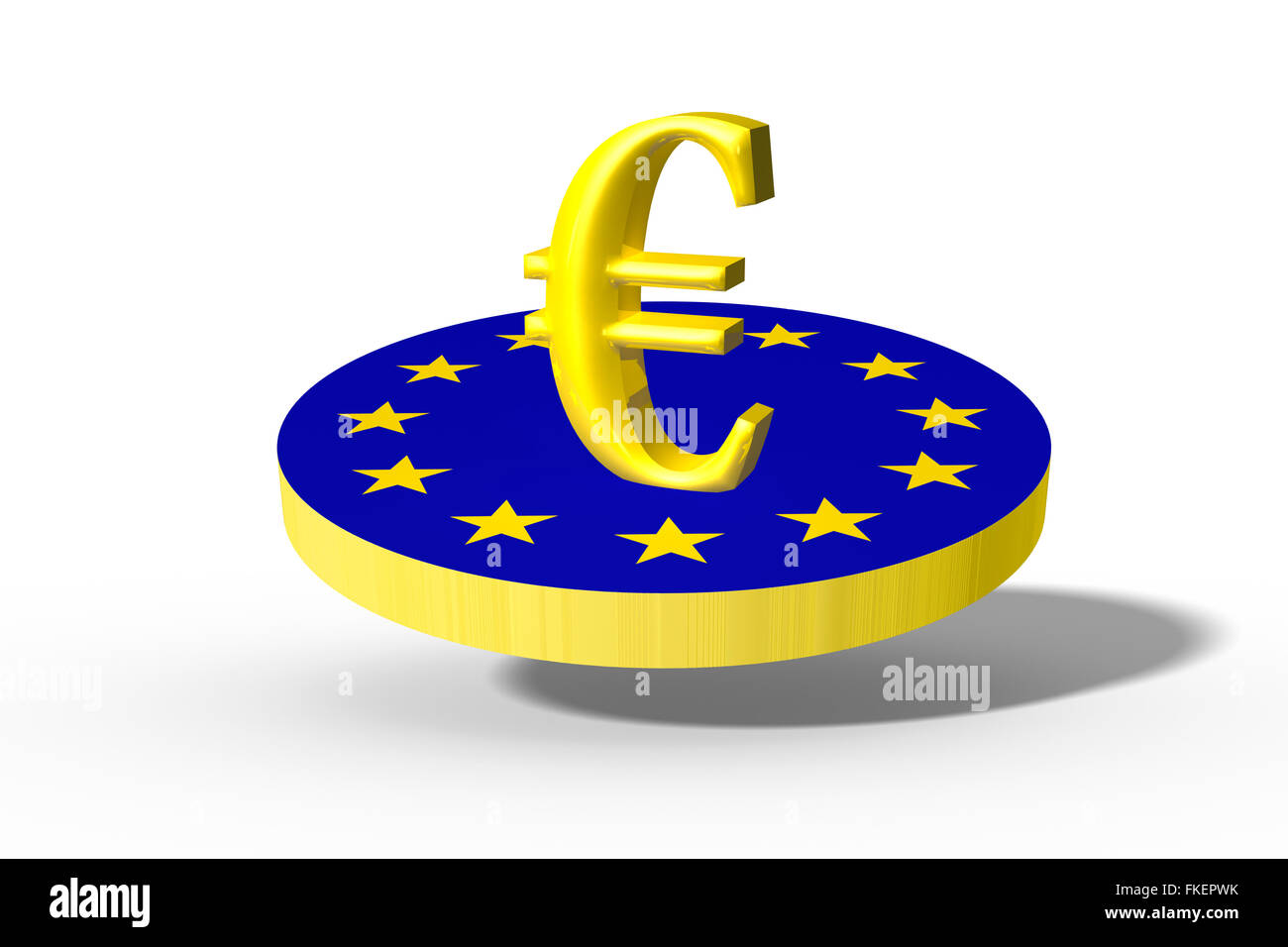 CGI für das Euro-Zeichen auf der europäischen Flagge, 3D Grafik Stockfoto