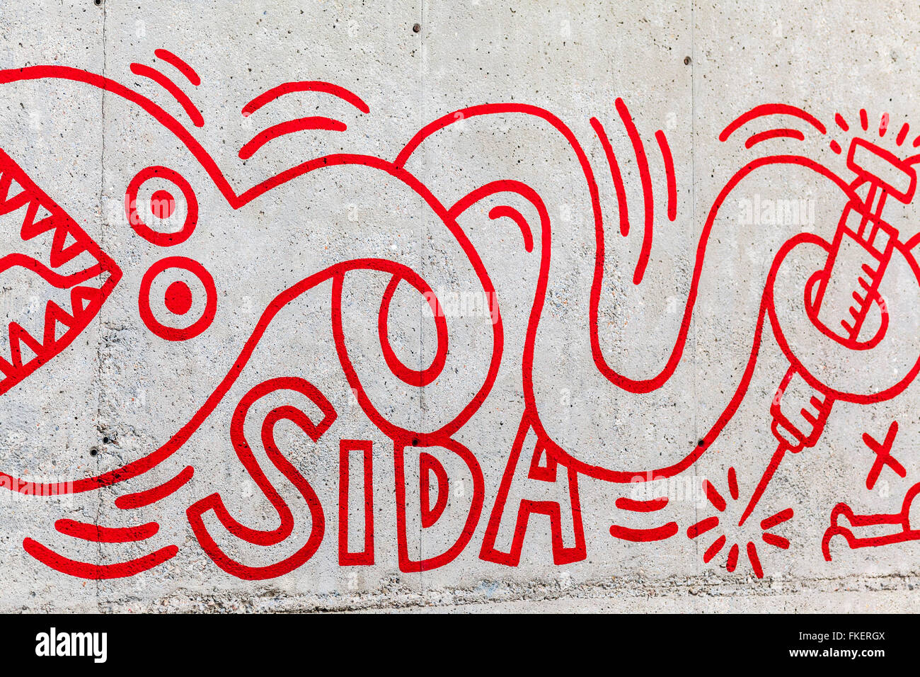 Reproduktion Gemälde von Keith Haring, neben MACBA Museum, Barcelona. Stockfoto