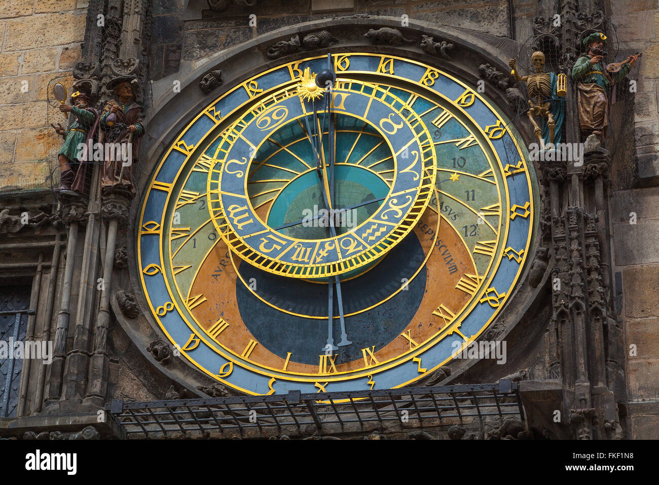 Die astronomische Uhr in der Prager Altstadt-Platz ein Detail das Ziffernblatt. Stockfoto