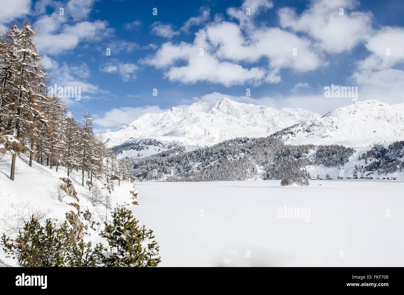 Oberengadin Silsersee winter Stockfoto