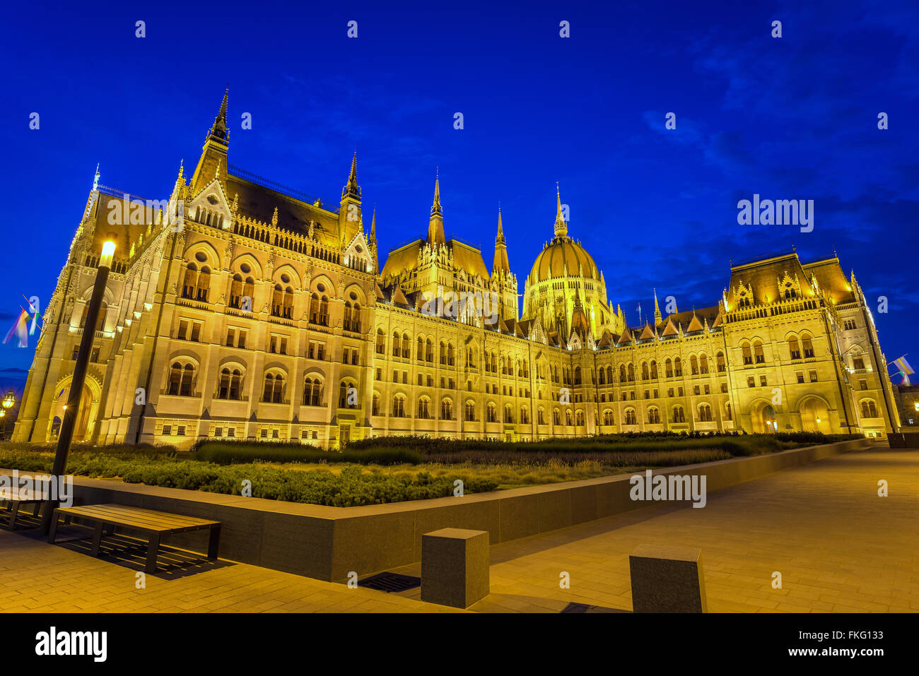 Ungarische Parlament bei Nacht, Budapest, Ungarn Stockfoto