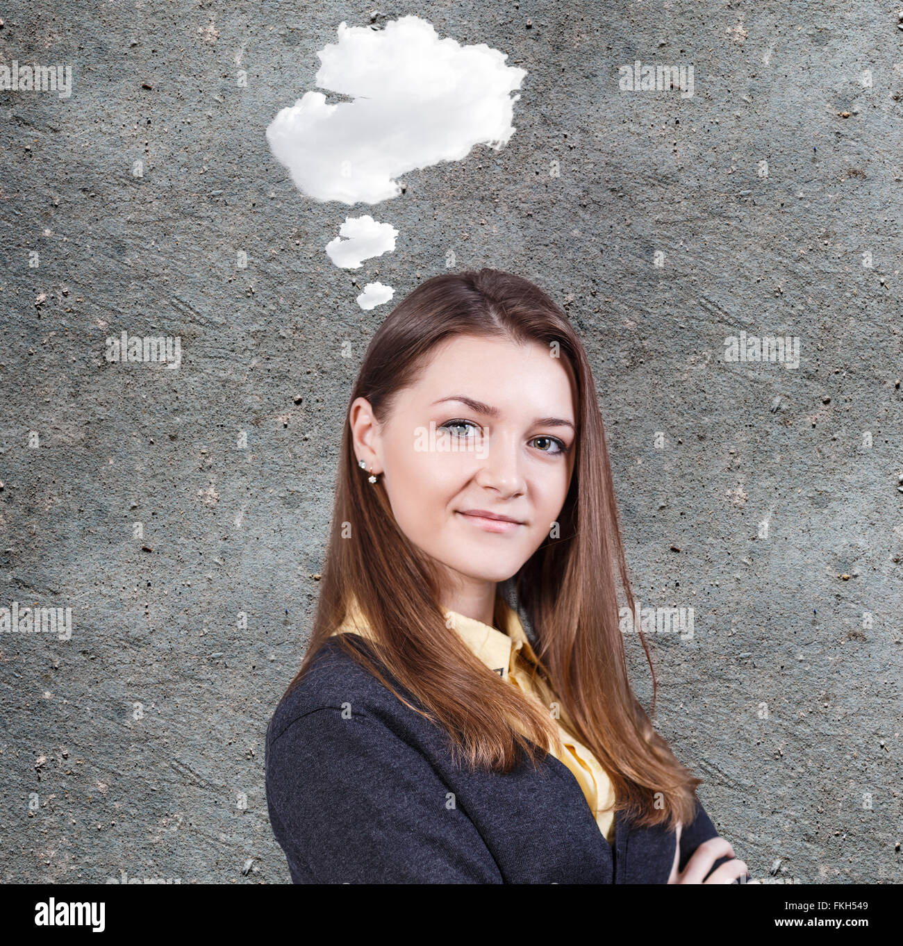 Junge Frau mit Idee cloud Stockfoto