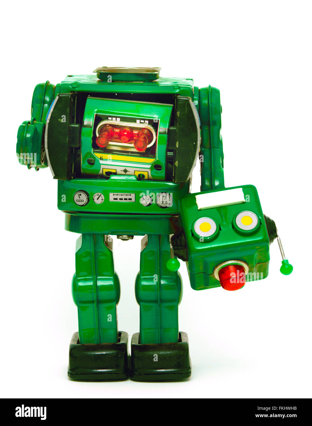 grüne retro Roboter hat den Kopf verloren. Stockfoto