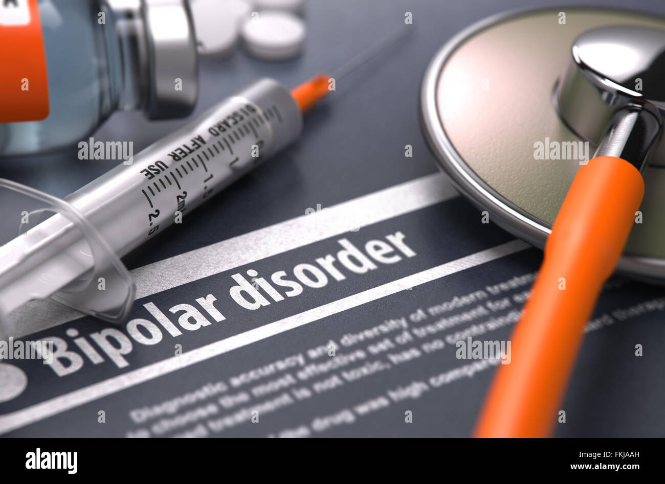 Bipolare Störung - gedruckt Diagnose auf grauen Hintergrund. Stockfoto