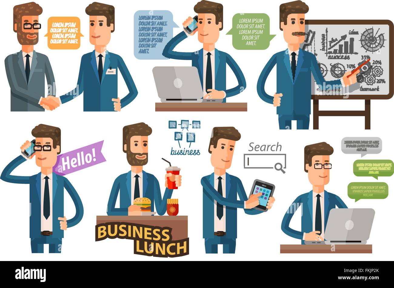 Symbole für Unternehmer und Unternehmen gesetzt. Vektor-illustration Stock Vektor