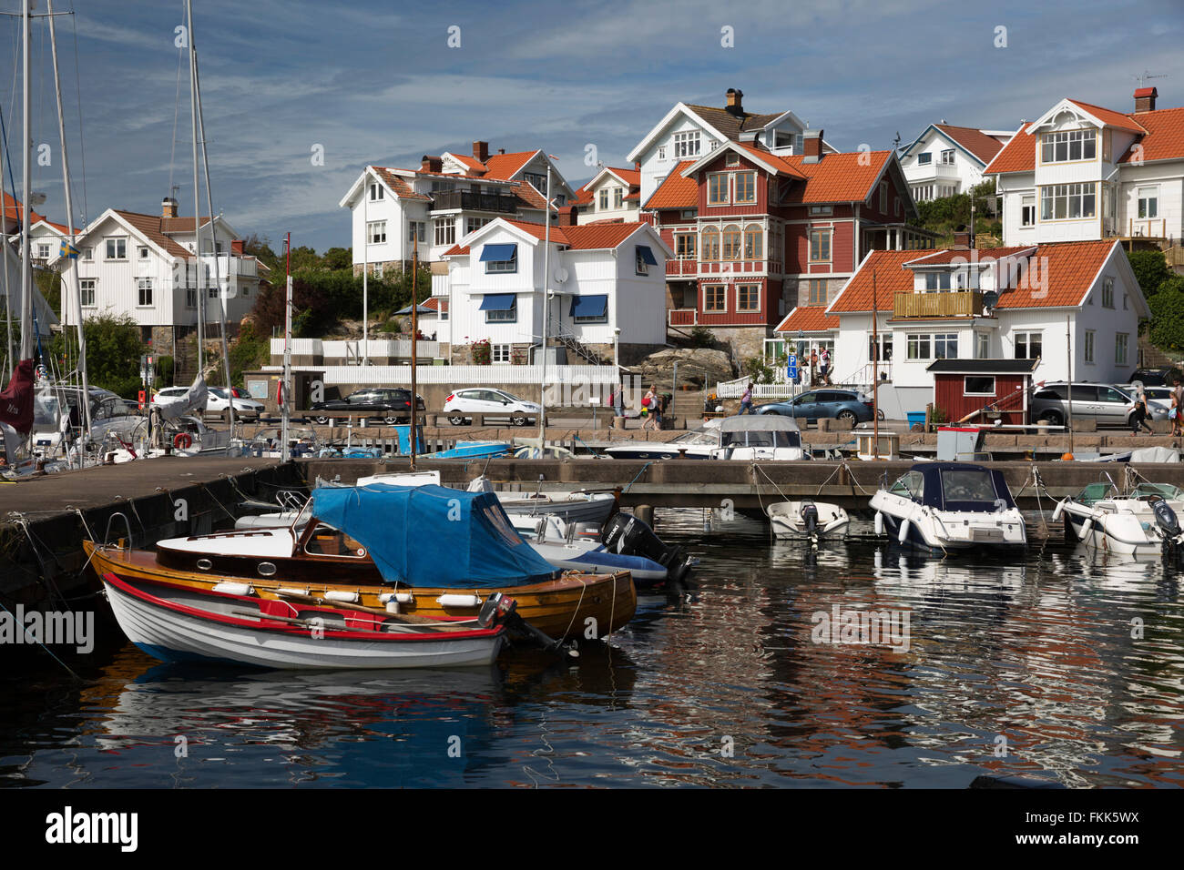 Blick über Hafen von alten Fischerdorf, Mollösund, Orust, Bohuslän-Küste, Süd-West Schweden, Schweden, Skandinavien, Europa Stockfoto