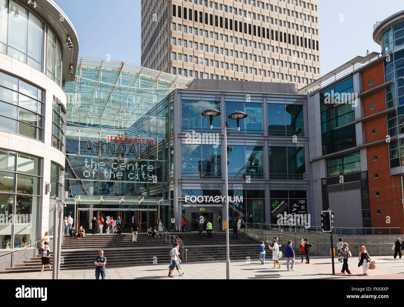 Eintritt in das Arndale Shopping Centre in der Innenstadt. Corporation Street, Manchester, England, Vereinigtes Königreich, Großbritannien. Stockfoto