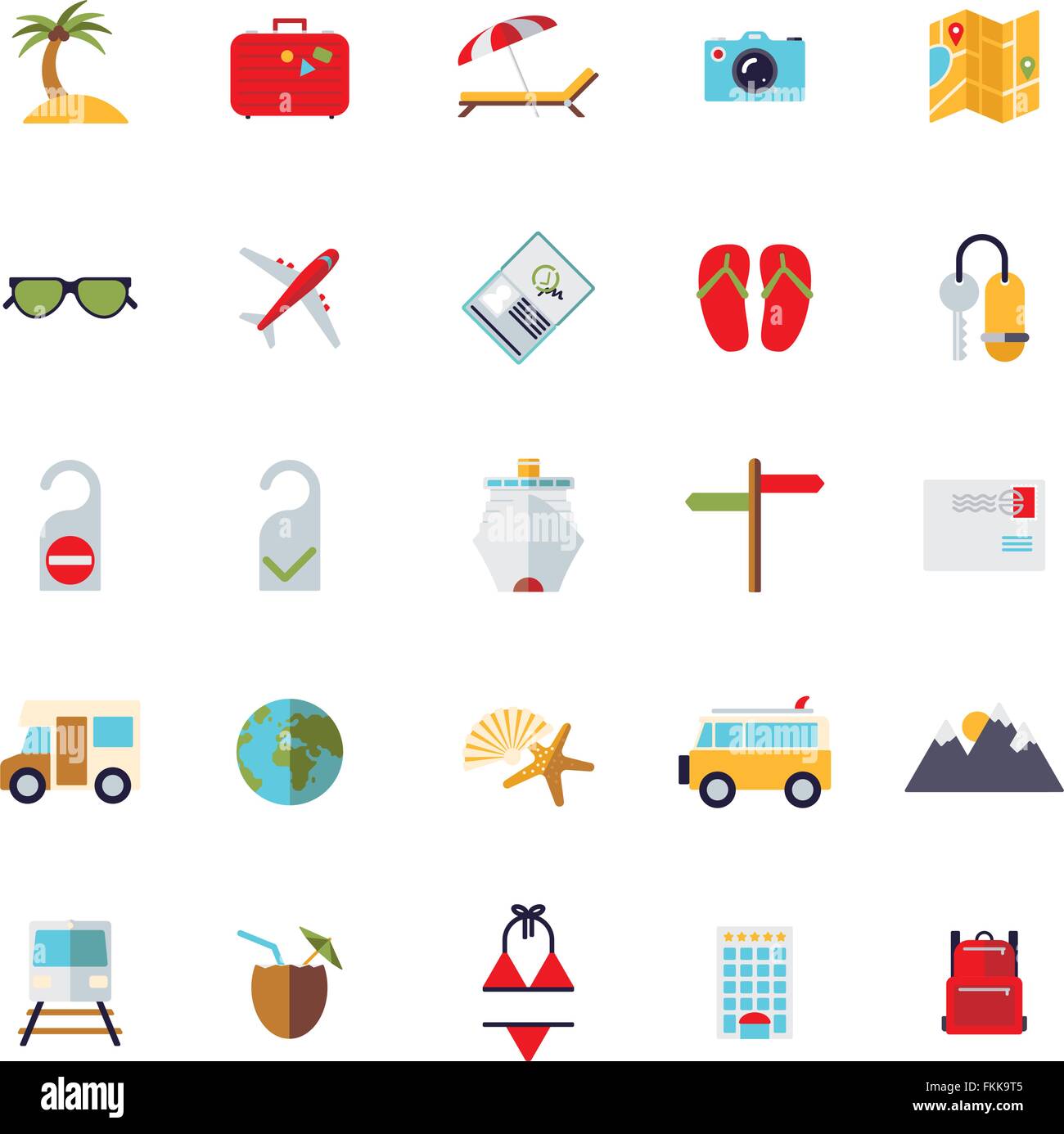 Sammlung von flachen Bauweise Reisen und Urlaub Vektor-icons Stock Vektor