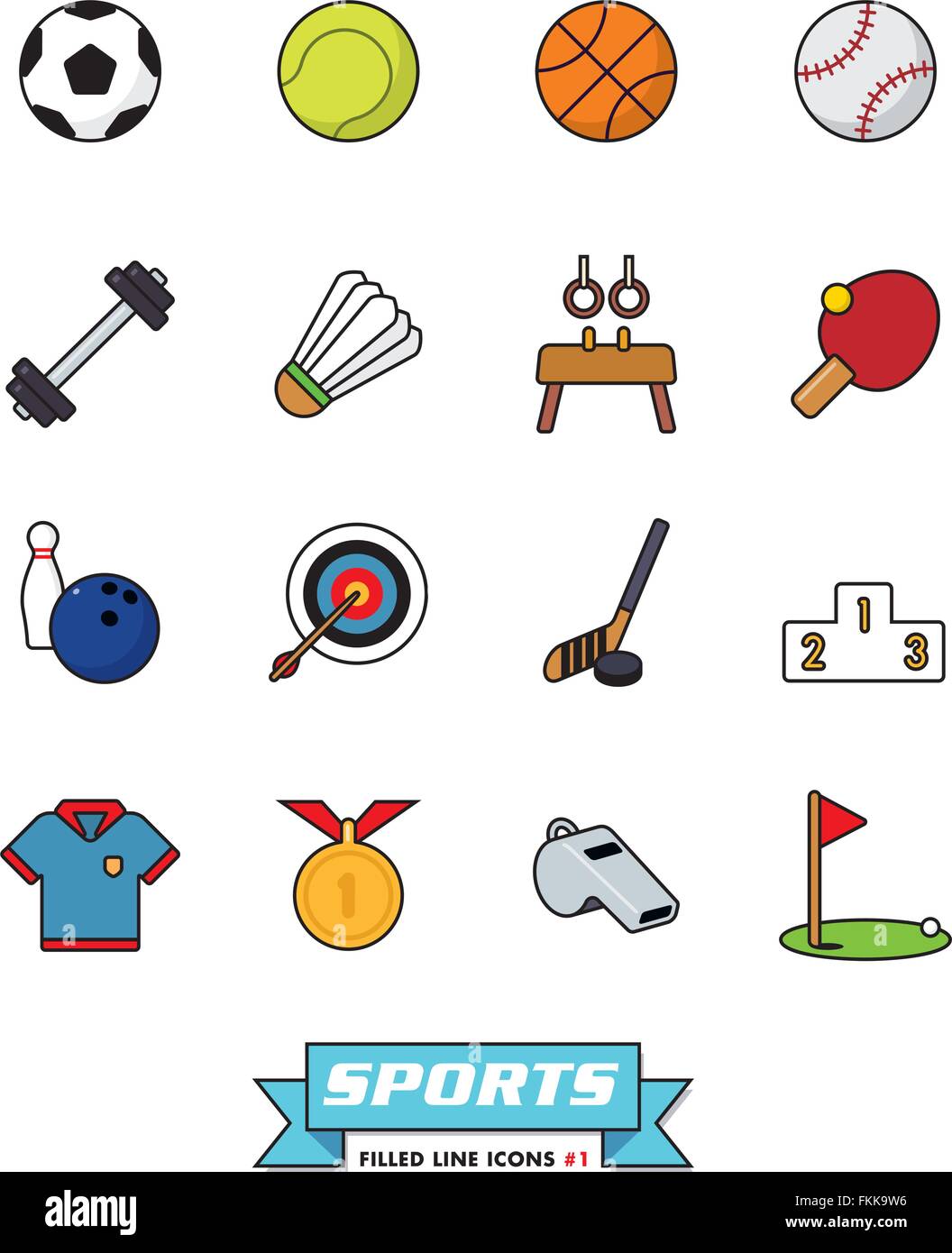 Sammlung von Sport gefüllt Linie Vektor-Icons auf weißem Hintergrund, Teil 1 Stock Vektor