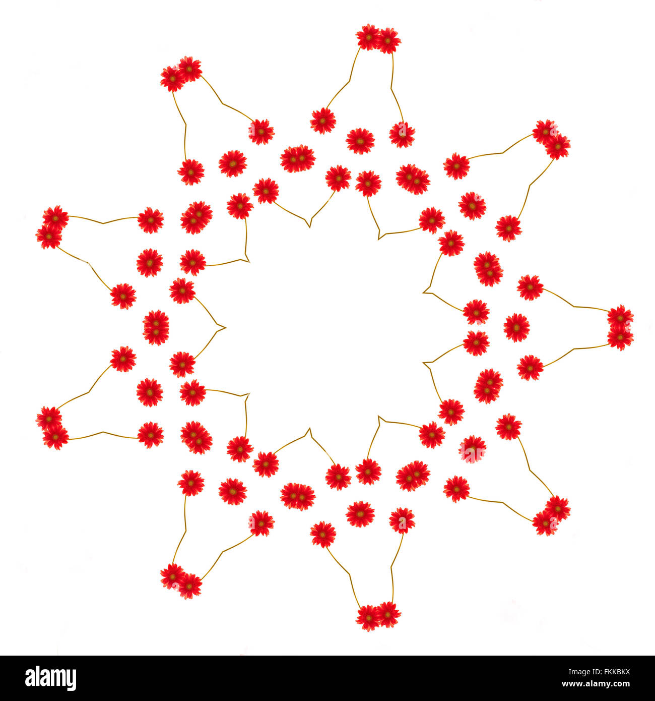 Zusammenfassung Hintergrund Kaleidoskop rote Blüten isoliert auf weißem Hintergrund Stockfoto