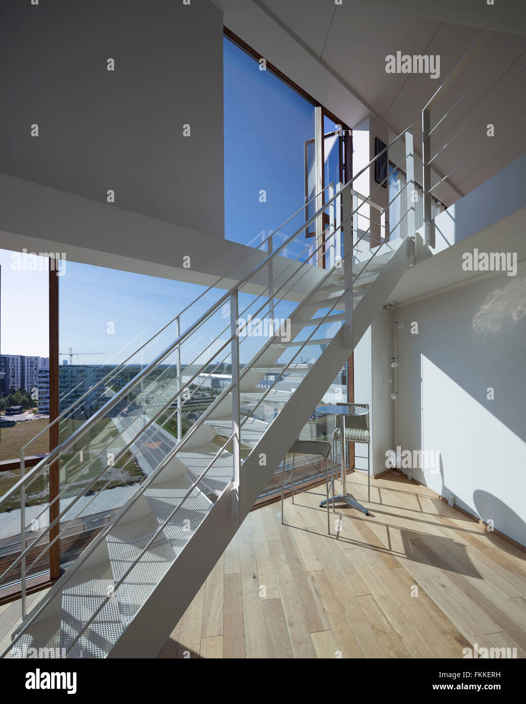 Eine Innenansicht eines modernen Hauses in einem Block in der VM-Wohnblocks in Kopenhagen in Dänemark. Stockfoto