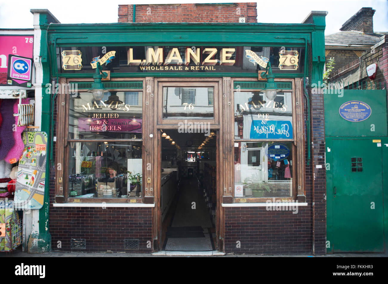 Manze Pie und Mash-Shop von außen. Stockfoto
