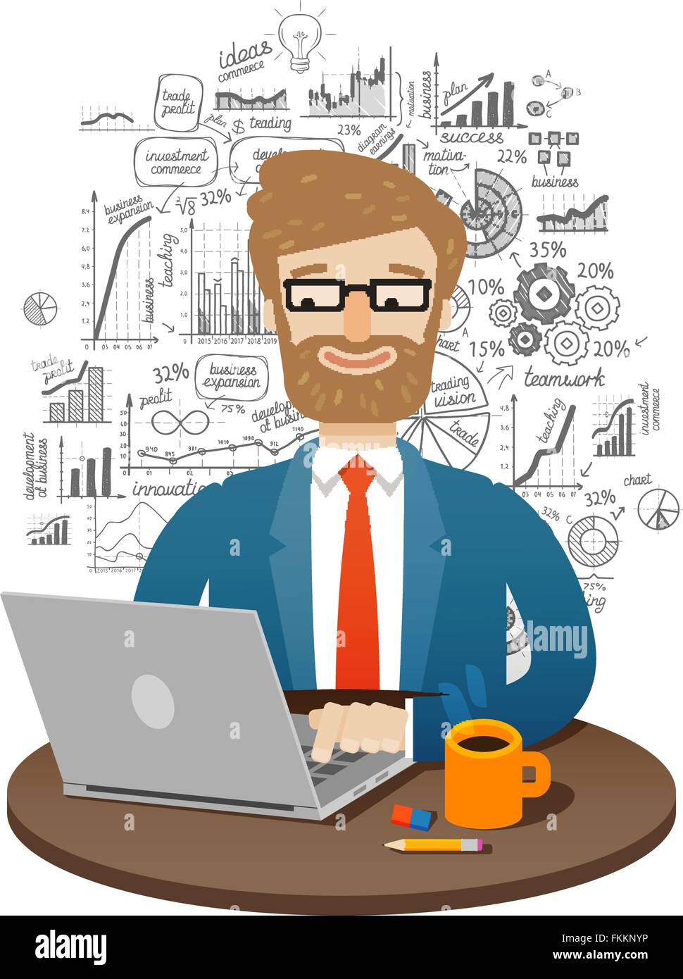 Geschäft. Geschäftsmann am Laptop arbeiten. Vektor-illustration Stock Vektor