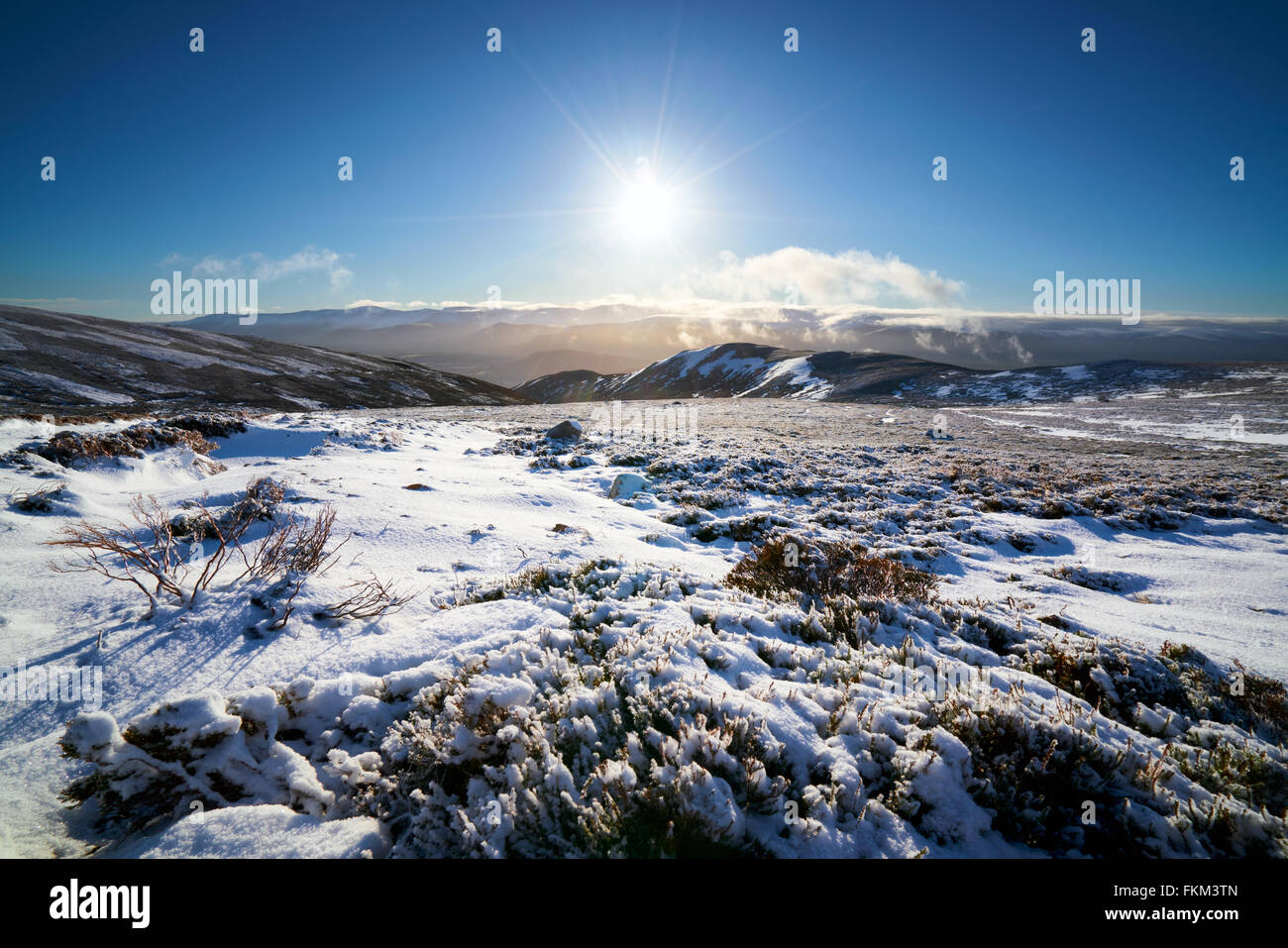 Schauen unten An Gleannan auf dem Weg zum Gipfel des Geal Charn Mor in der Cairngorms, die schottischen Highlands, UK. Stockfoto