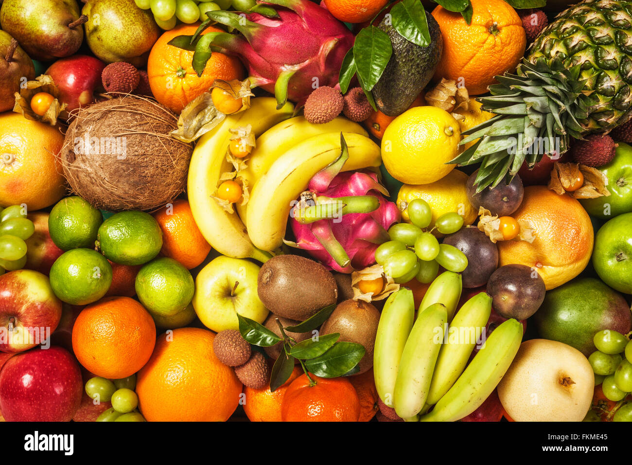 Frisches Obst Hintergrund. Gesunde Ernährung und Diät-Konzept. Winter-Sortiment Stockfoto