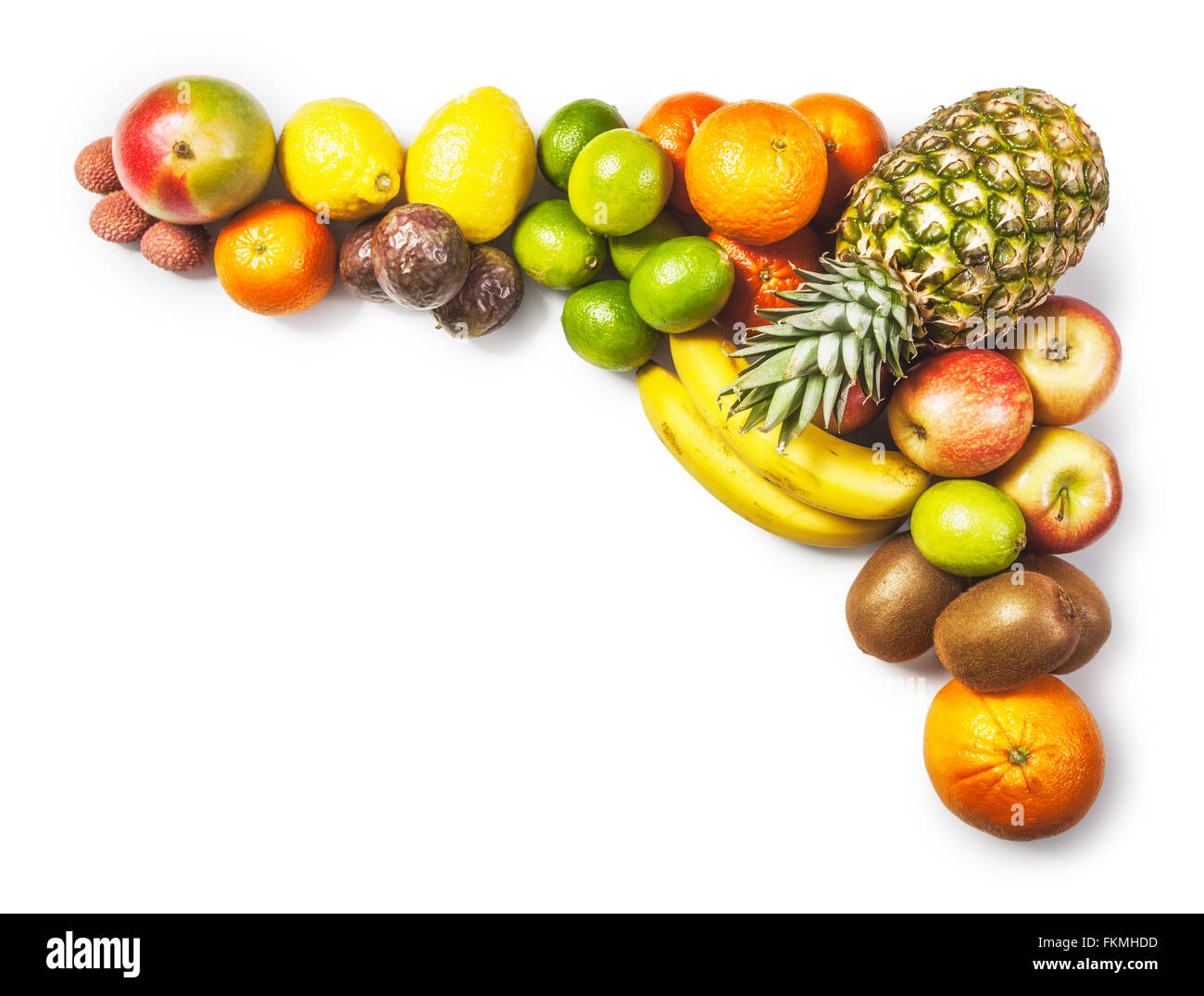 Obst-Rahmen isoliert auf weißem Hintergrund. Gesunde Ernährung und Diät-Konzept. Winter-Sortiment. Design-element Stockfoto