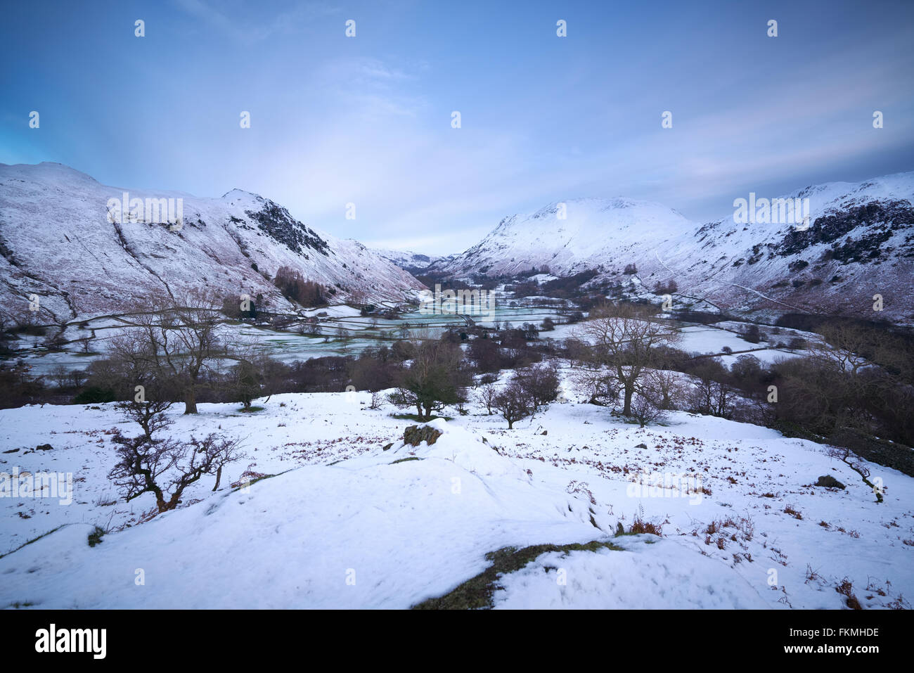 Blick in Richtung Deepdale und Patterdale von Hartsop oben wie im englischen Lake District. Stockfoto