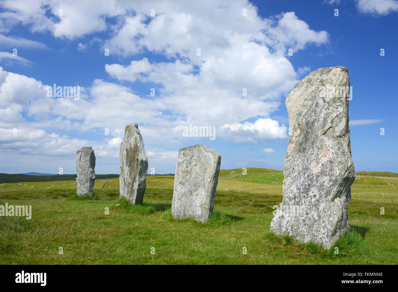 Die 4 Stein Zeile auf westlich von Callanish Standing Stone Circle, Isle of Lewis, Schottland Stockfoto