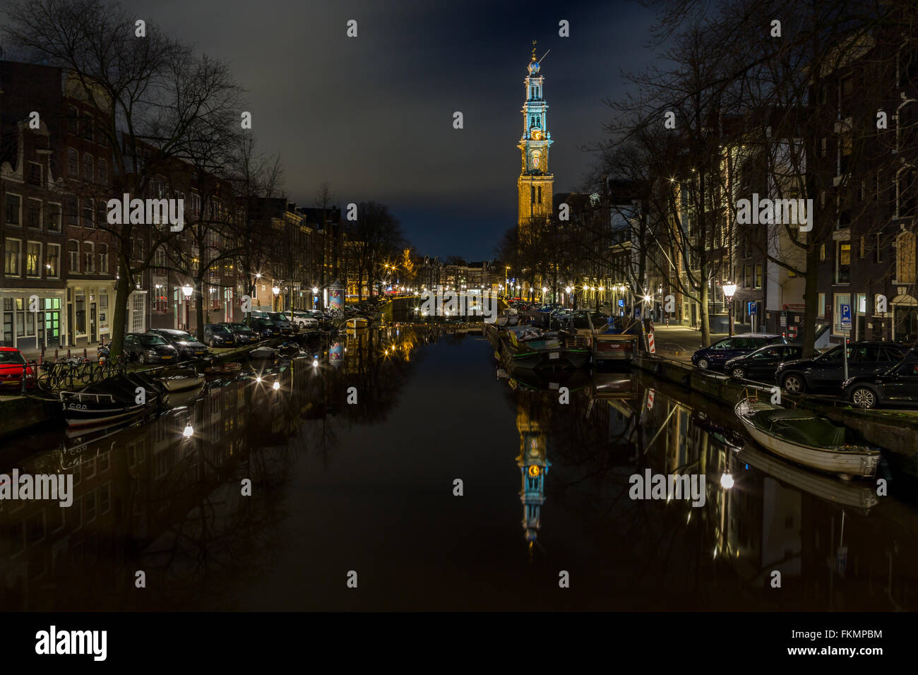 Amsterdam Canal Reflexionen in der Nacht Stockfoto