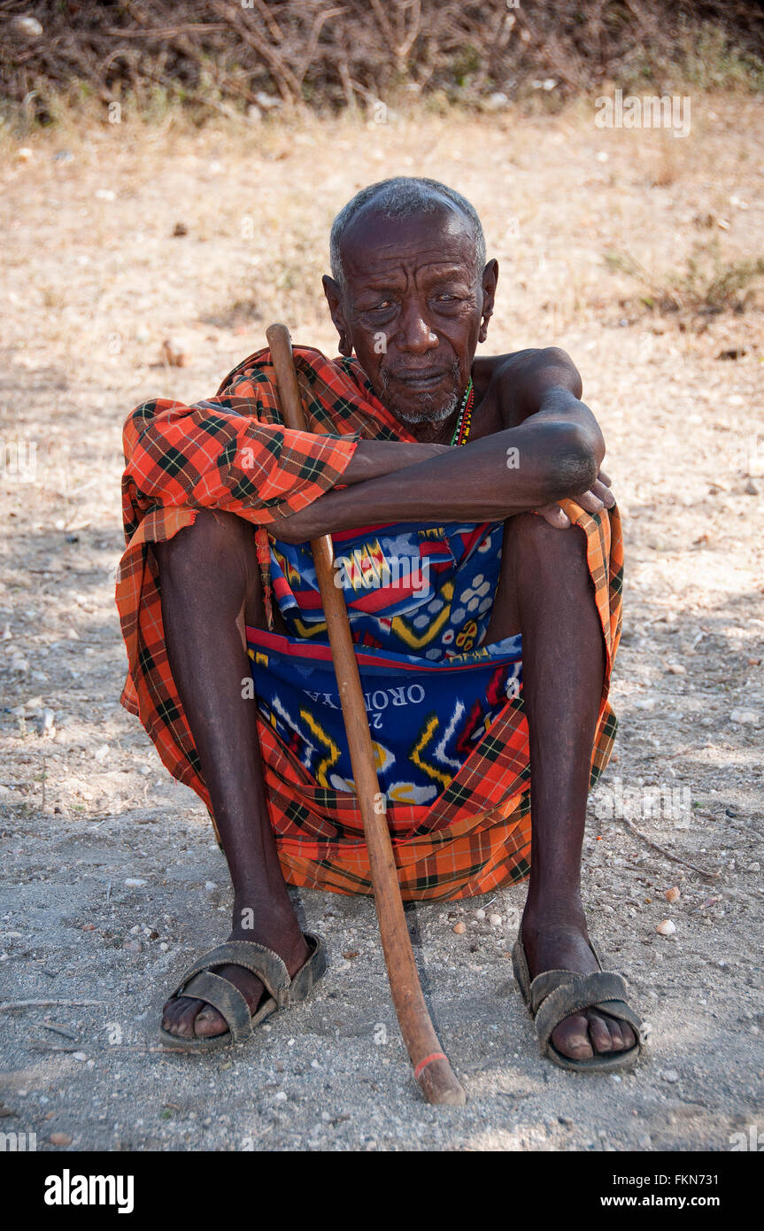 Porträt von einem Samburu Stammes Elder, Samburu National Reserve, Kenia, Ostafrika Stockfoto