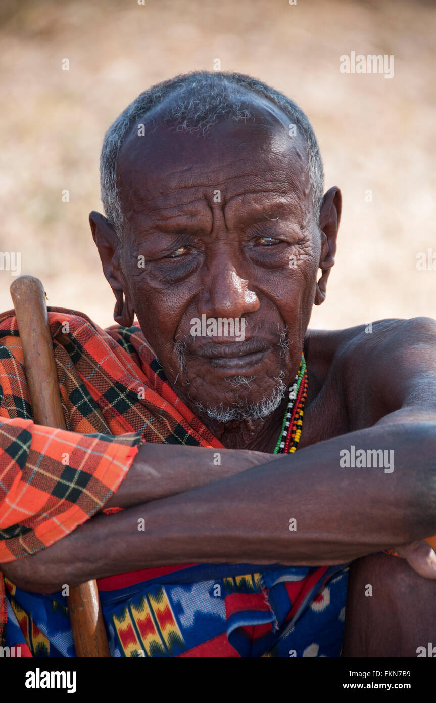 Porträt von einem Samburu Stammes Elder, Samburu National Reserve, Kenia, Ostafrika Stockfoto