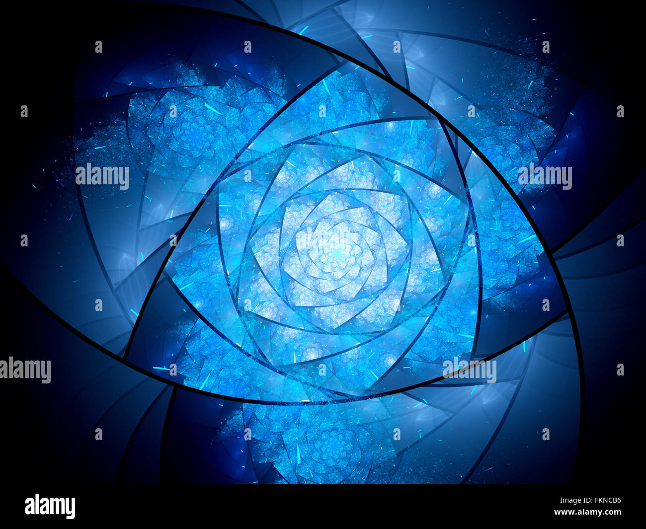 Blau leuchtende Lazysusan förmigen Raum Mandala, computergenerierten abstrakten Hintergrund Stockfoto