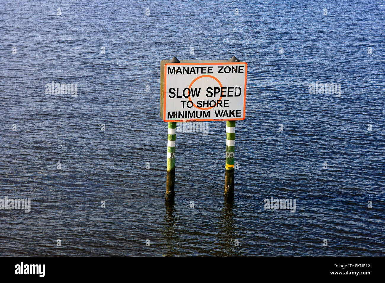 Manatee Zone Warnzeichen für Boote in Florida-Mündung Stockfoto