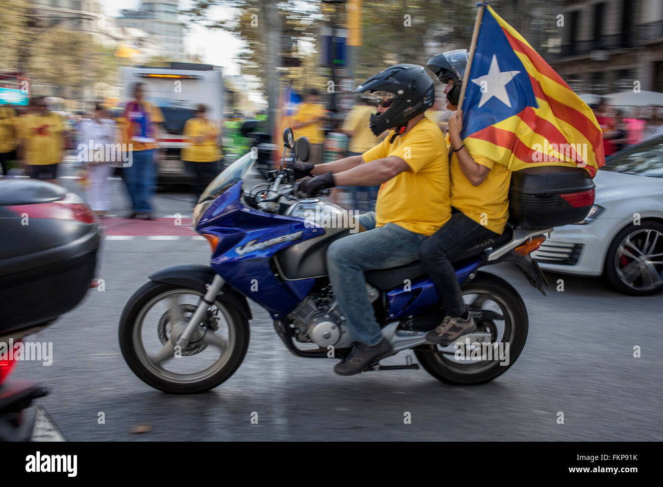 Politische Demonstration für die Unabhängigkeit Kataloniens. Passeig de Gracia.October 19, 2014. Barcelona. Katalonien. Spanien. Stockfoto