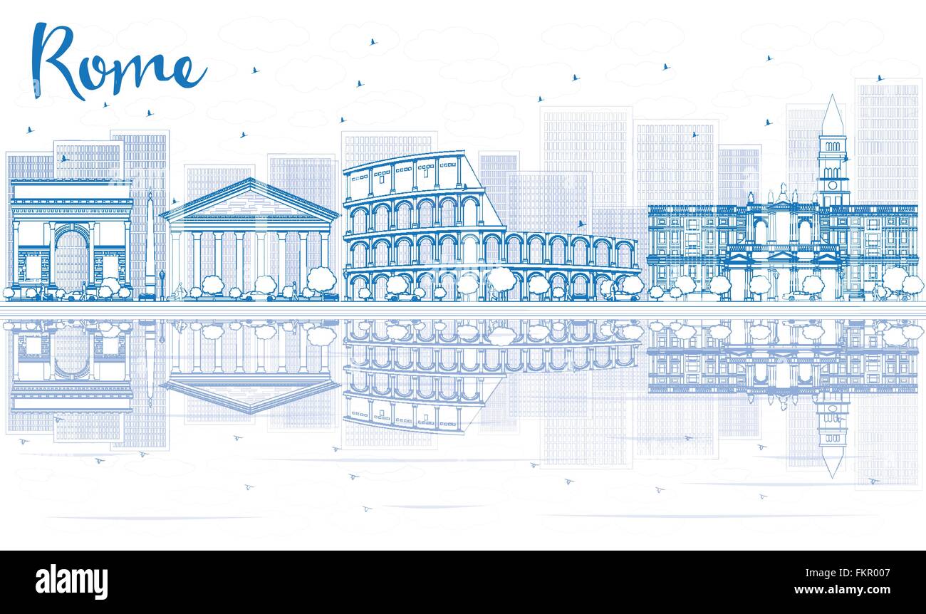 Skyline von Rom mit blauen Gebäuden und Reflexionen zu skizzieren. Vektor-Illustration. Business-Reisen und Tourismus-Konzept Stock Vektor