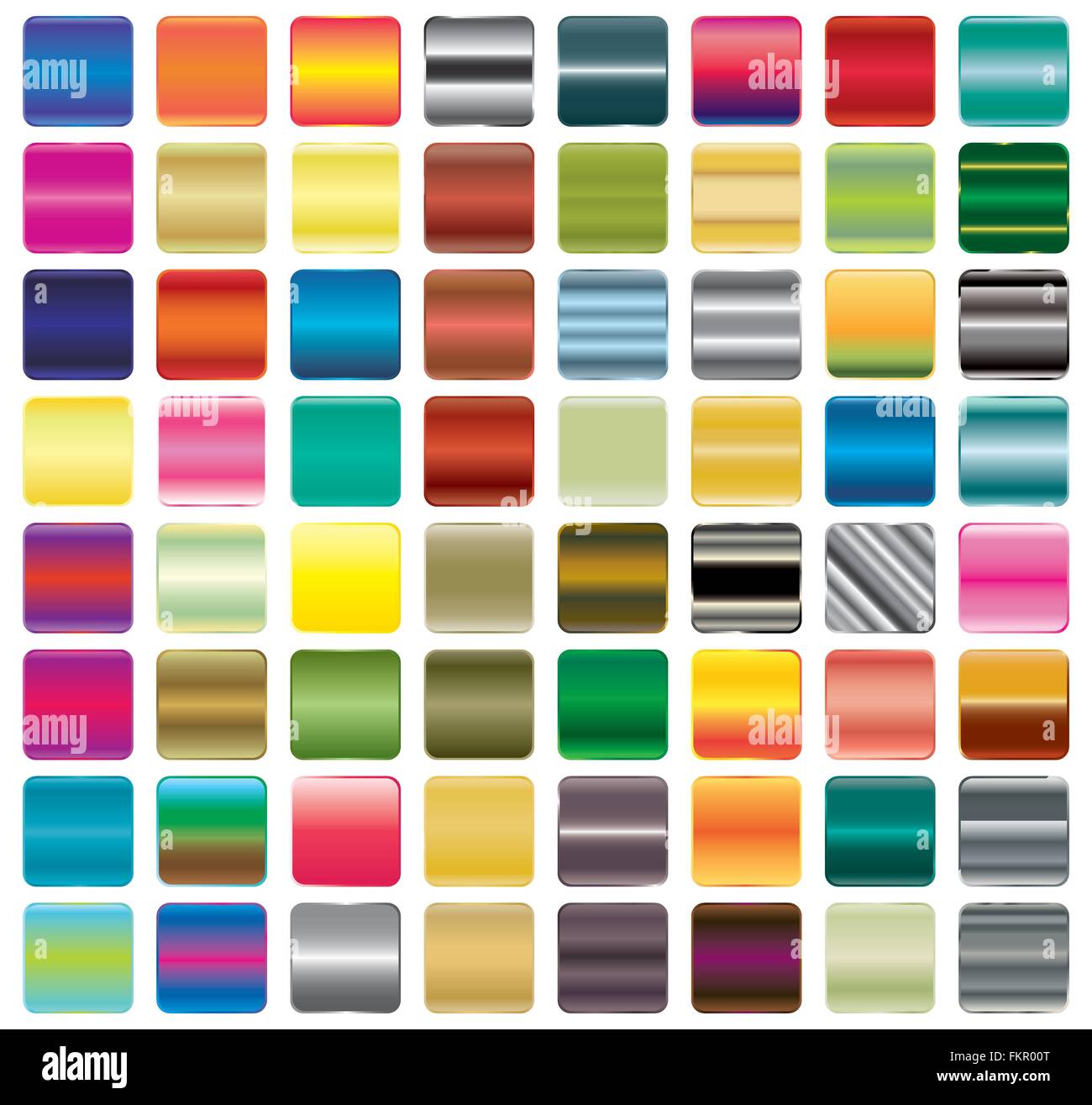Satz von gradient Schaltflächensymbole für Ihr Design. Vektor-Illustration. Tasten mit Metall und Neon-Effekt. Leere Felder. Stock Vektor