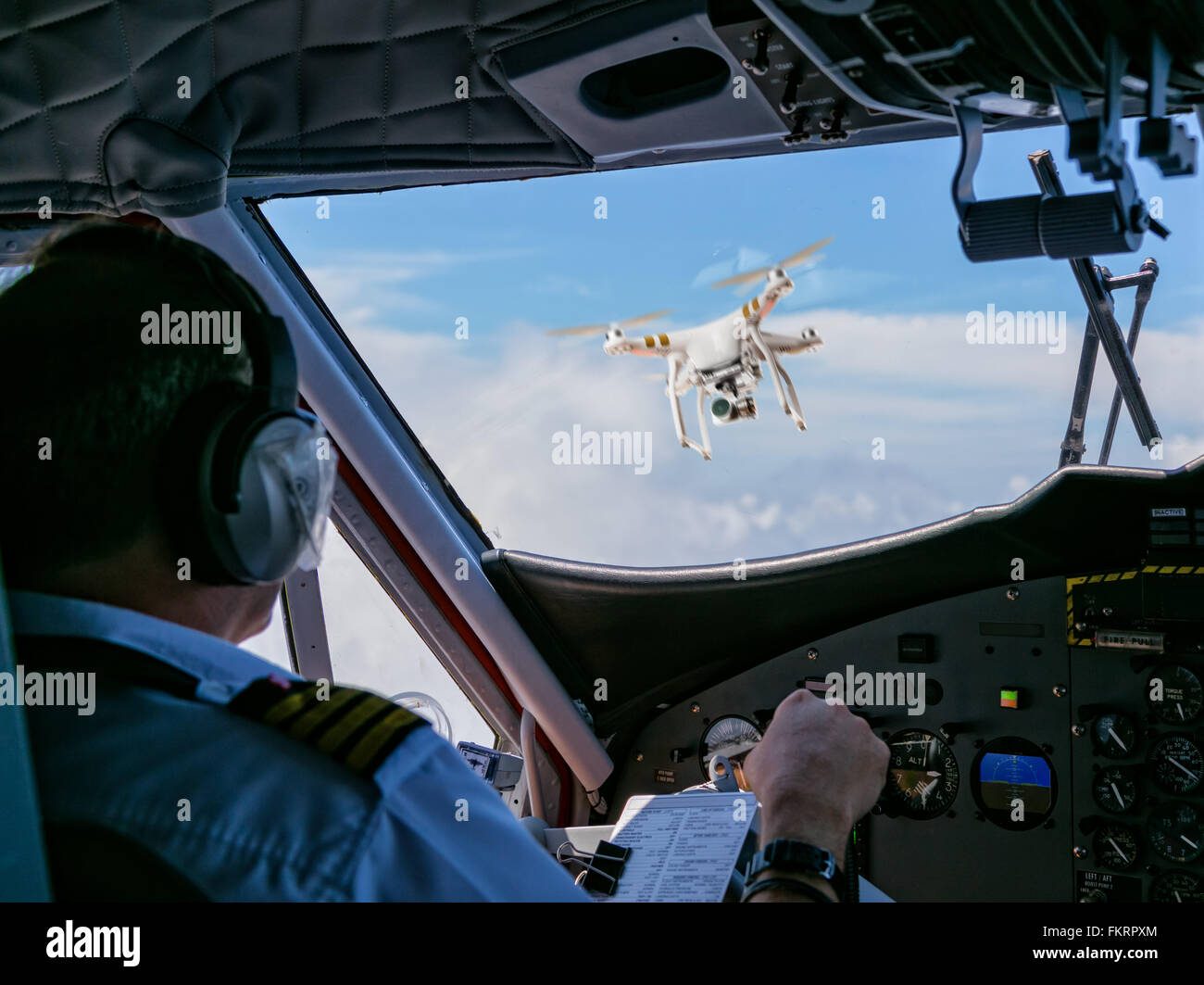 Drohne von kommerziellen Flugzeug getroffen Stockfoto
