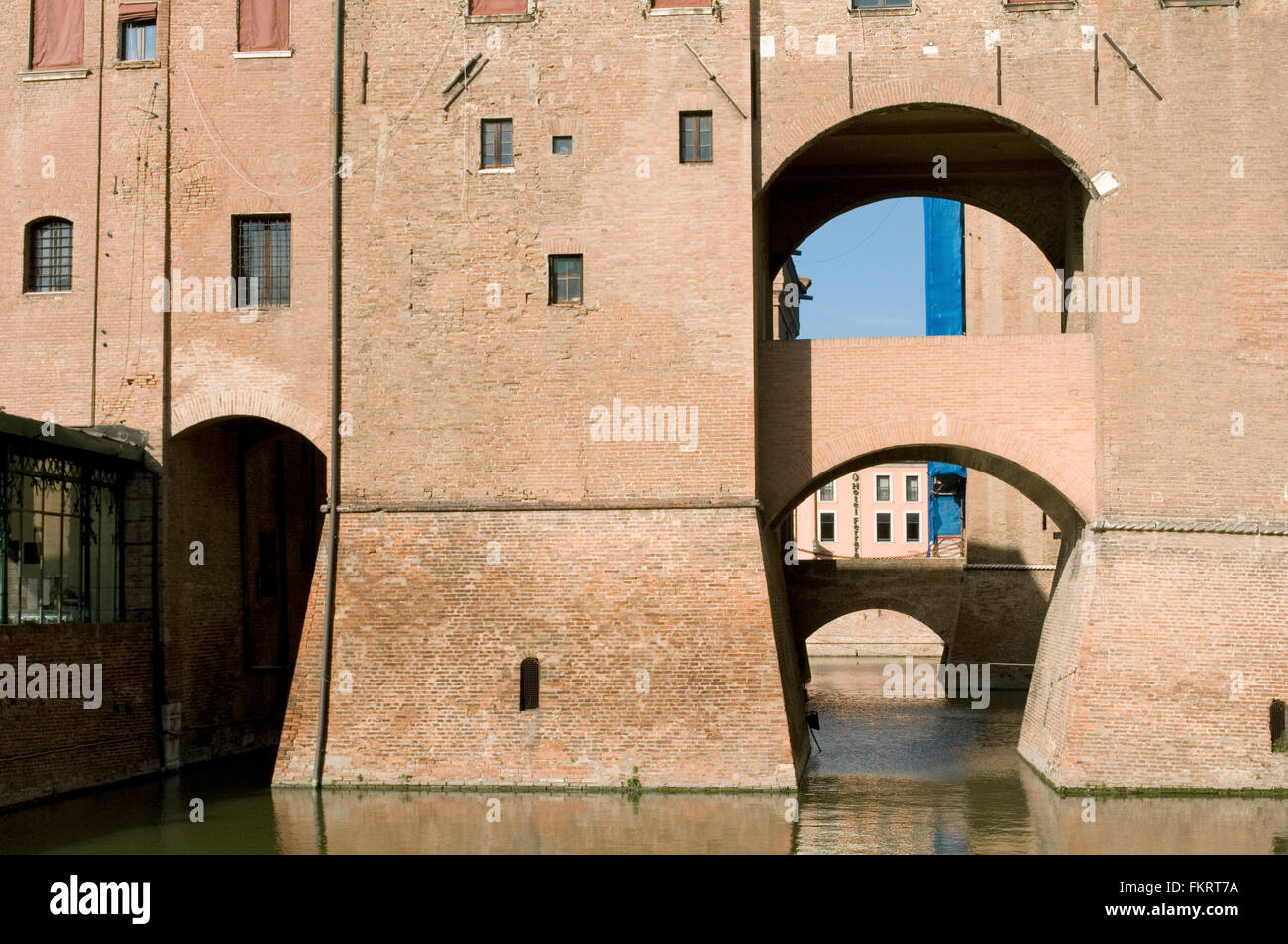 Detail des Schloss Estense in Ferrara, Italien Stockfoto